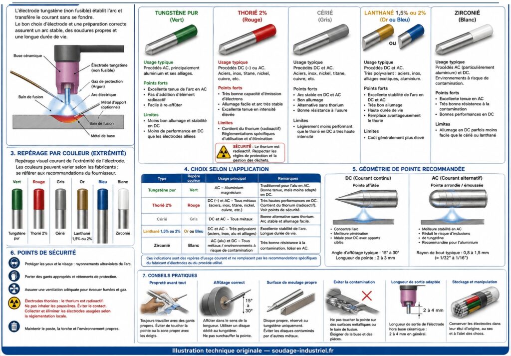 Croquis 1 : types d’électrodes tungstène TIG et repérage par couleur