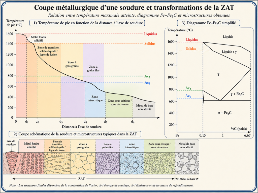 coupe métallurgique d'une soudure et transformation de la zat