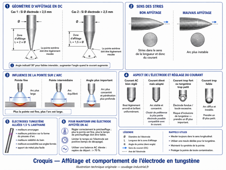 Croquis 3 : influence de l’affûtage de l’électrode tungstène sur le comportement de l’arc TIG