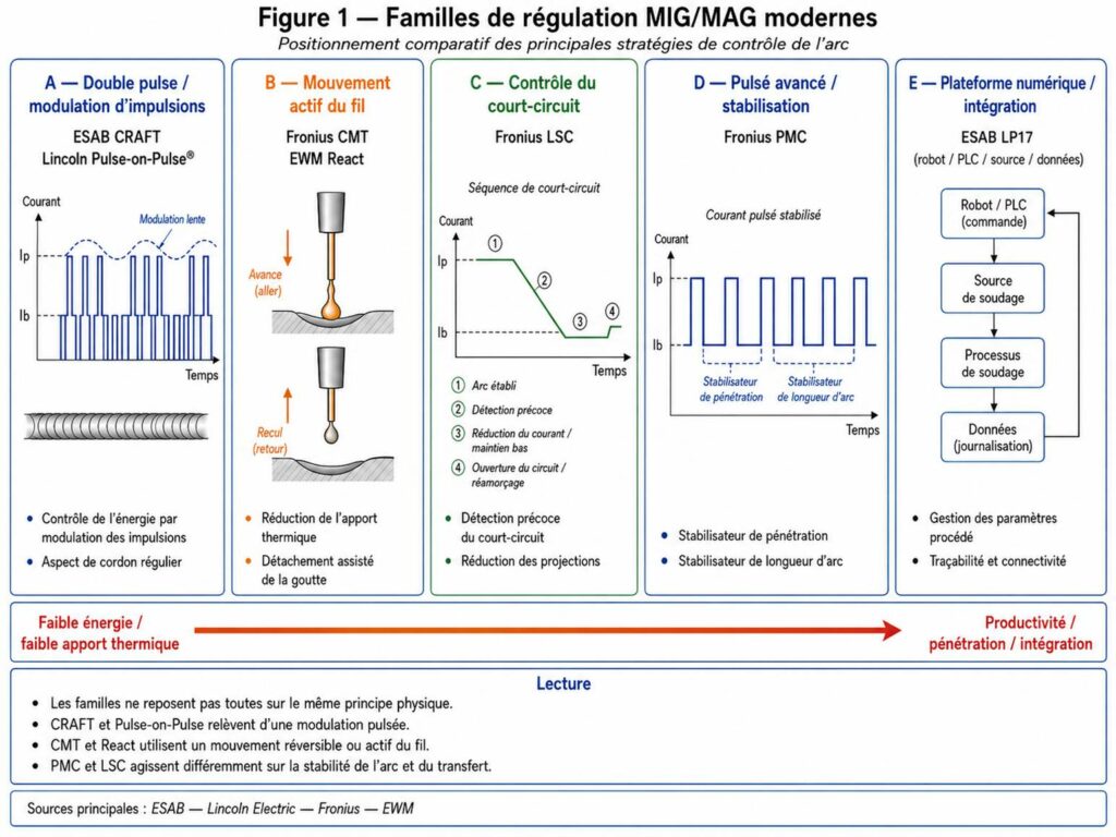 Figure 1 - Familles de régulation MIG MAG Modernes