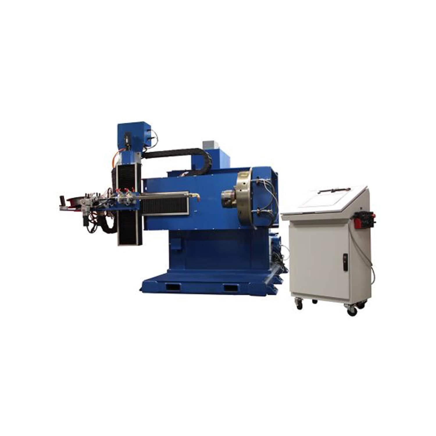 Machine ARC Specialties ARC-05HVTe, table de pièce orientable et porteur de torche sur bâti bleu